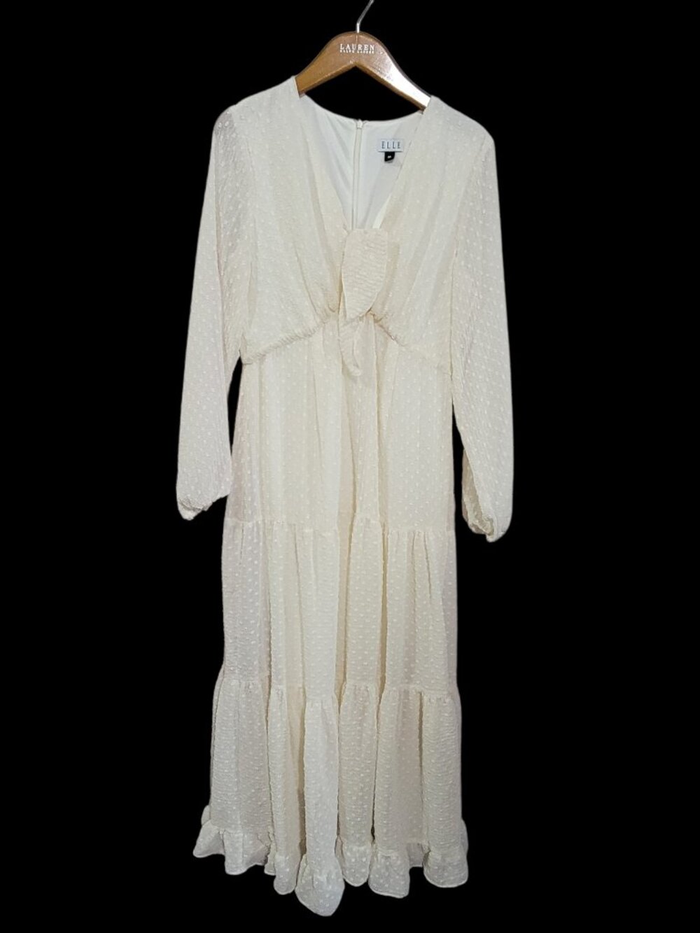 Elle Swiss Dot Tiered Maxi Dress Womens Medium Ivory Sheer Cottagecore Tradwife